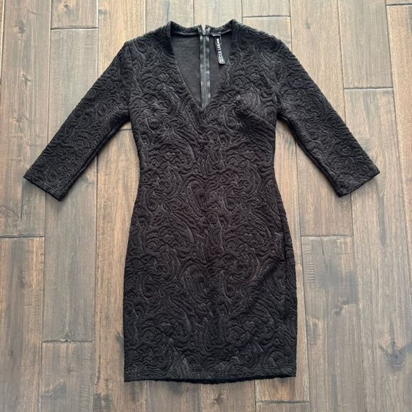 Design Lab Black Deep V-Neck Bodycon Dress S - Picture 1 of 6